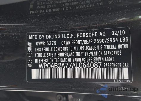 2010 Porsche Panamera 4S z USA, uszkodzony, nr VIN WP0AB2A77AL064087